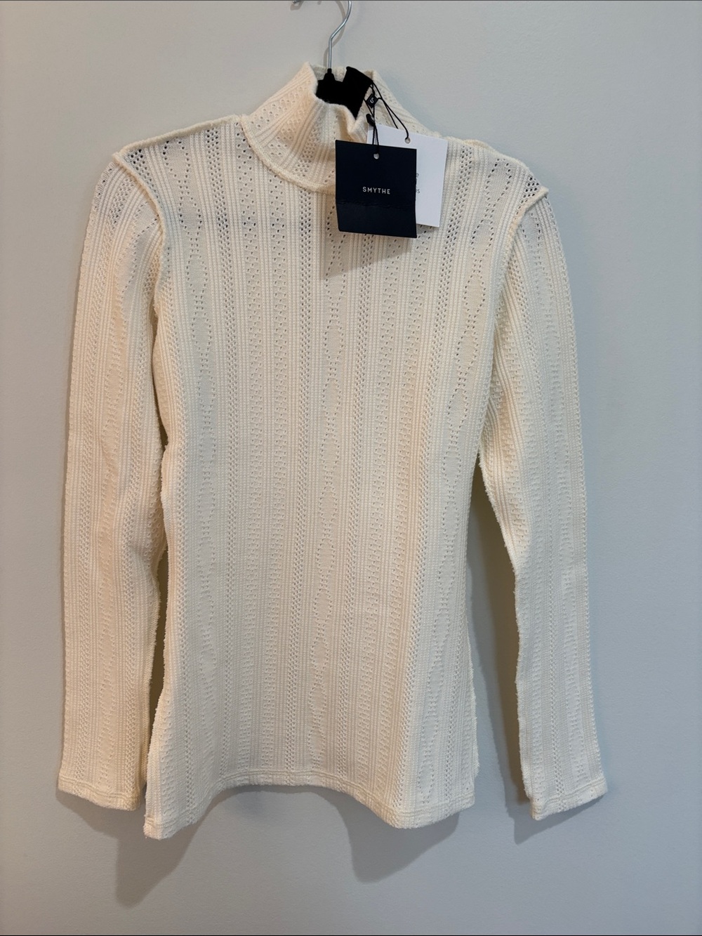Smythe Ivory Pointelle Mock Neck Sweater